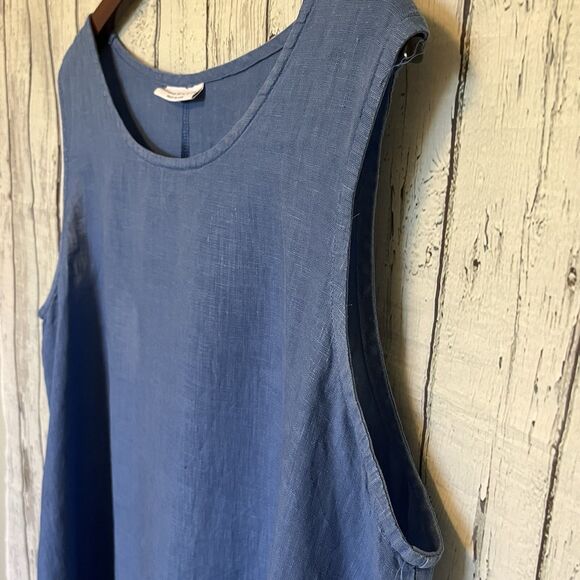 Bryn Walker Womens Linen Tunic Tank Dress Size L Elastic Hem Lagenlook Blue - Picture 2 of 14